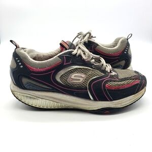 𝅺SKETCHERS Shape Ups Women US 9 grey black pink sneakers walking shoes lace up